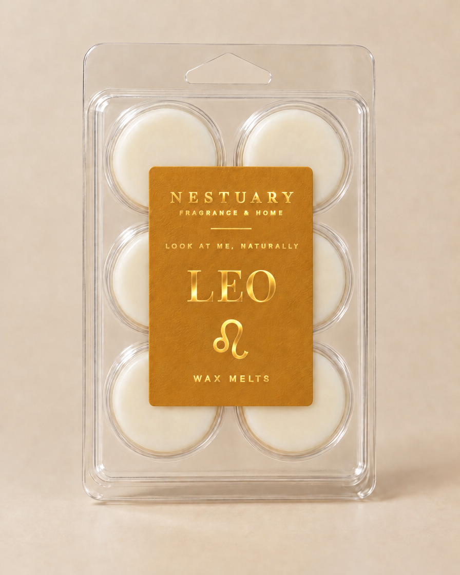 NESTUARY Leo wax melts, golden label with gold foil lettering