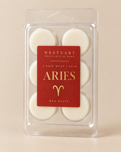NESTUARY Aries wax melts, red label with gold lettering, I SAID WHAT I SAID