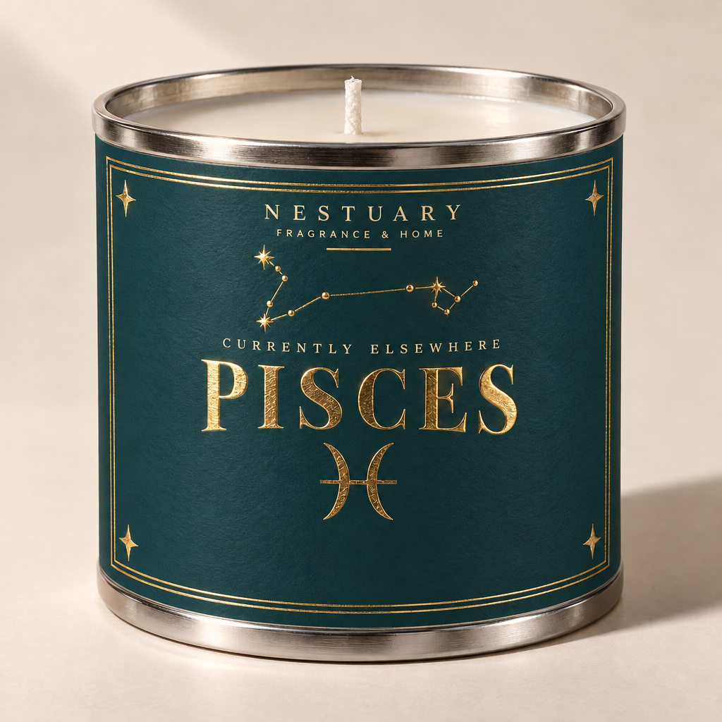 Pisces candle by NESTUARY, tagline Currently elsewhere