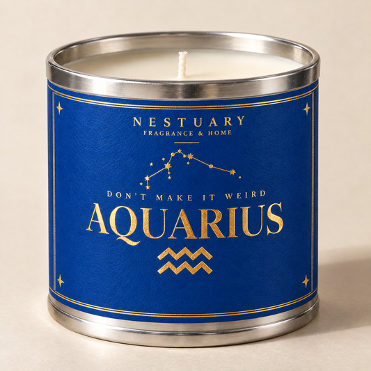 Aquarius candle by NESTUARY, tagline Don't make it weird