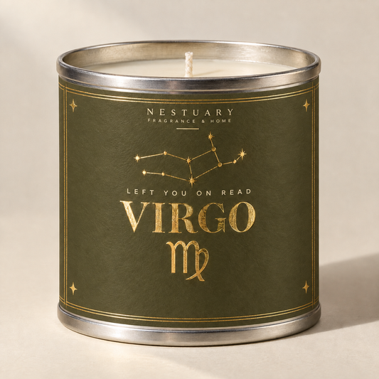 Virgo candle by NESTUARY, tagline Left you on read