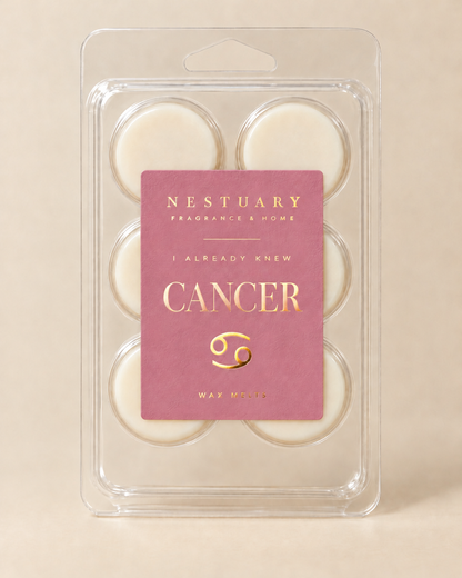 NESTUARY Cancer wax melts, rose label with gold foil lettering