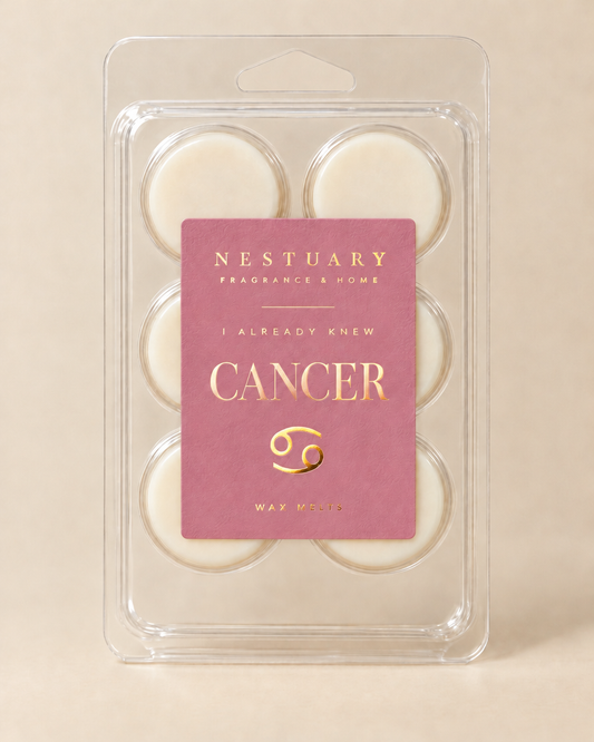 NESTUARY Cancer wax melts, rose label with gold foil lettering