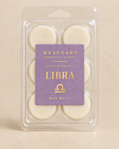 NESTUARY Libra wax melts, lavender label with gold foil lettering