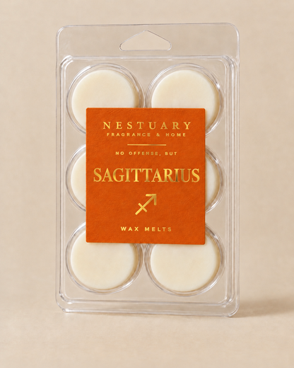 NESTUARY Sagittarius wax melts, orange label with gold foil lettering