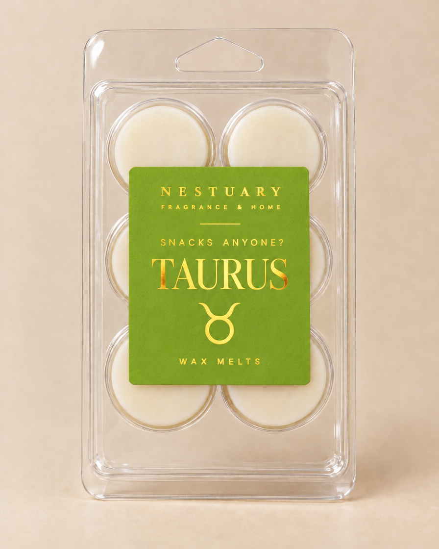 NESTUARY Taurus wax melts, lime label with gold foil lettering